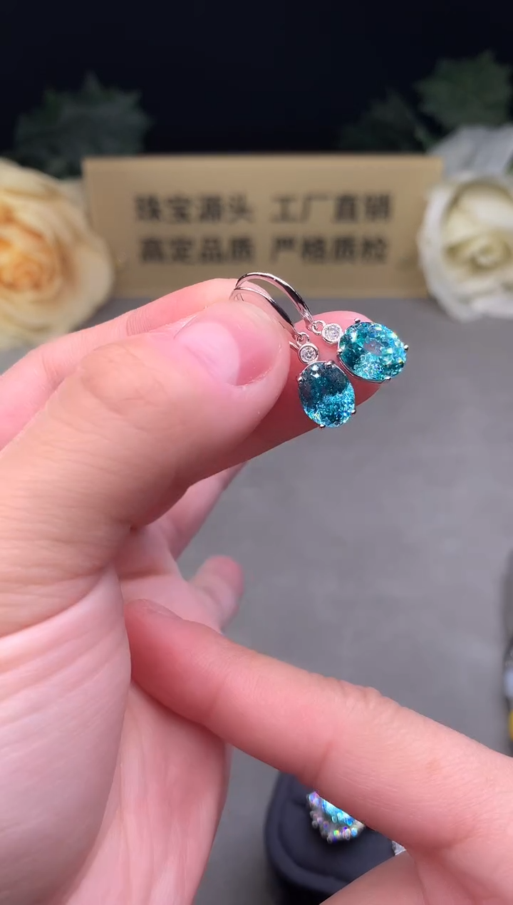银S925镶嵌耳坠帕拉依巴碧玺5566