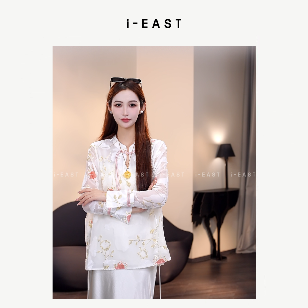 i-EAST 雪映流光~新中式提花衬衣上衣-3D T12089