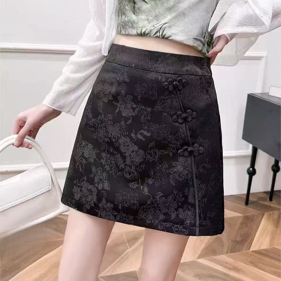 春秋新中式提花包臀半身短裙6653# 裙长40 有内衬