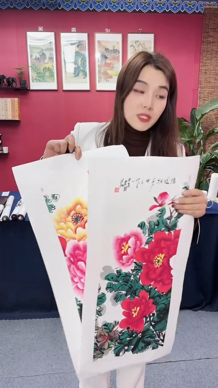 【闪购商品】书法牡丹画一对陈老师