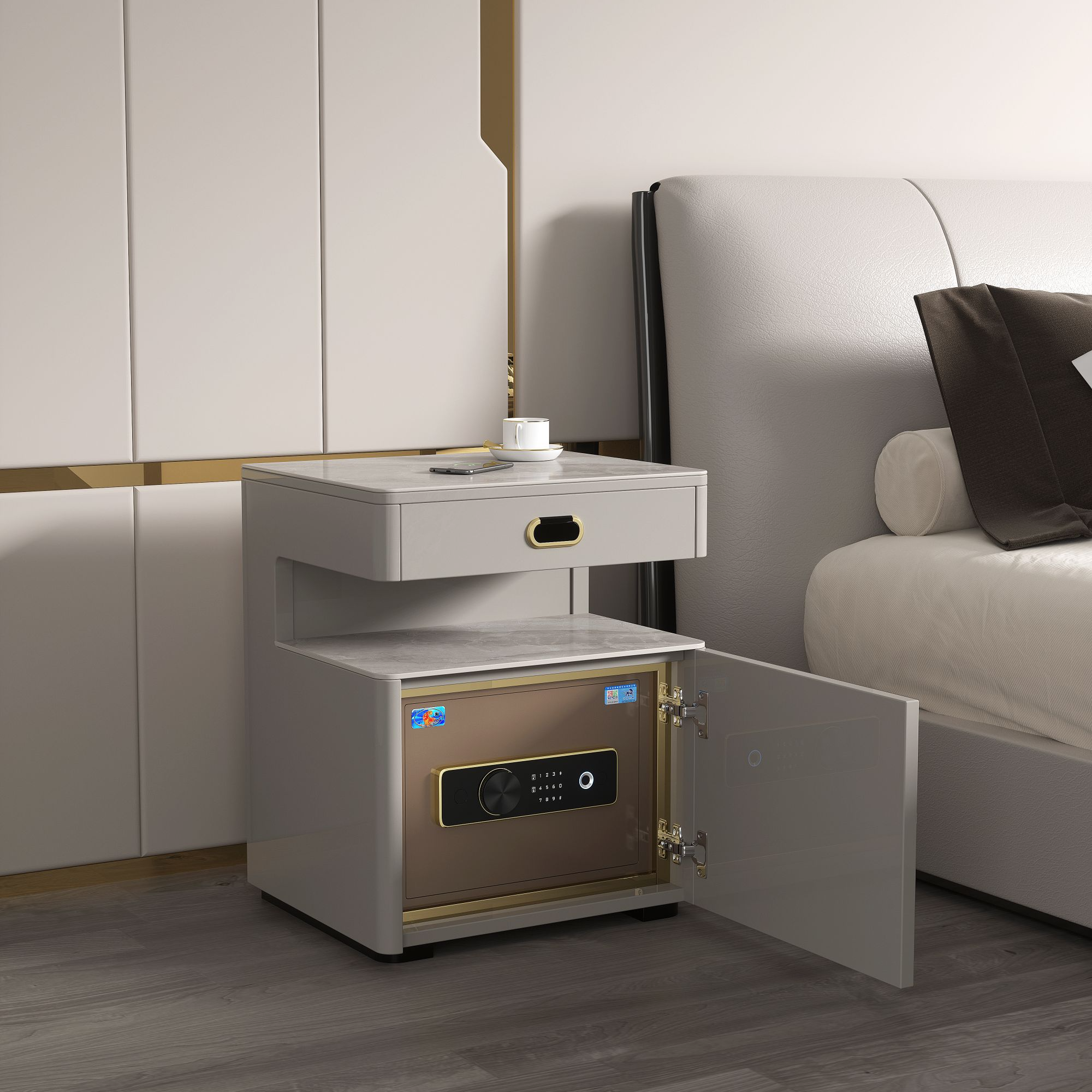 床头保险柜一体WiFi联动远程监控保险柜卧室家具家用收纳