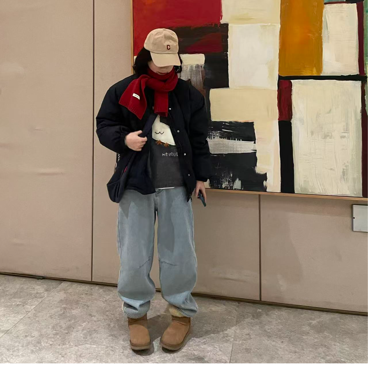  Sevbasks 七七家韩版  深藏青黑曜石立领刺绣中长休闲鹅绒服