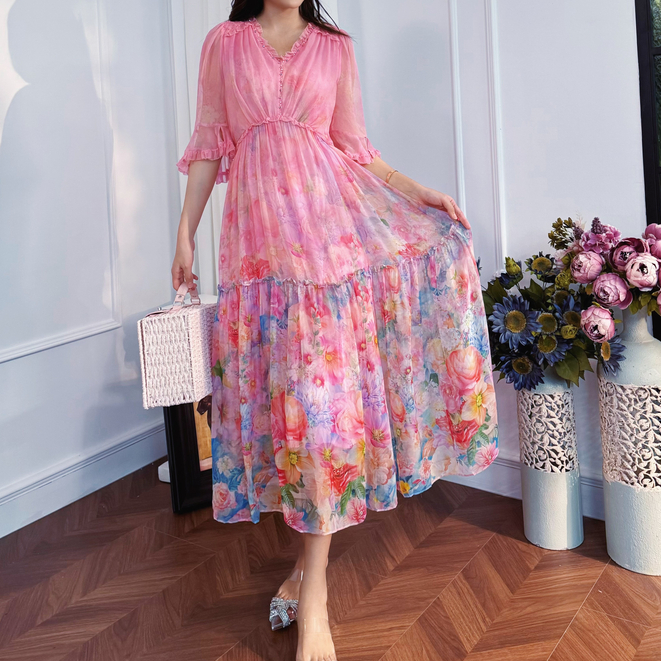 【2024-禾枫-三】重磅100桑蚕丝连衣裙Q2271L-1