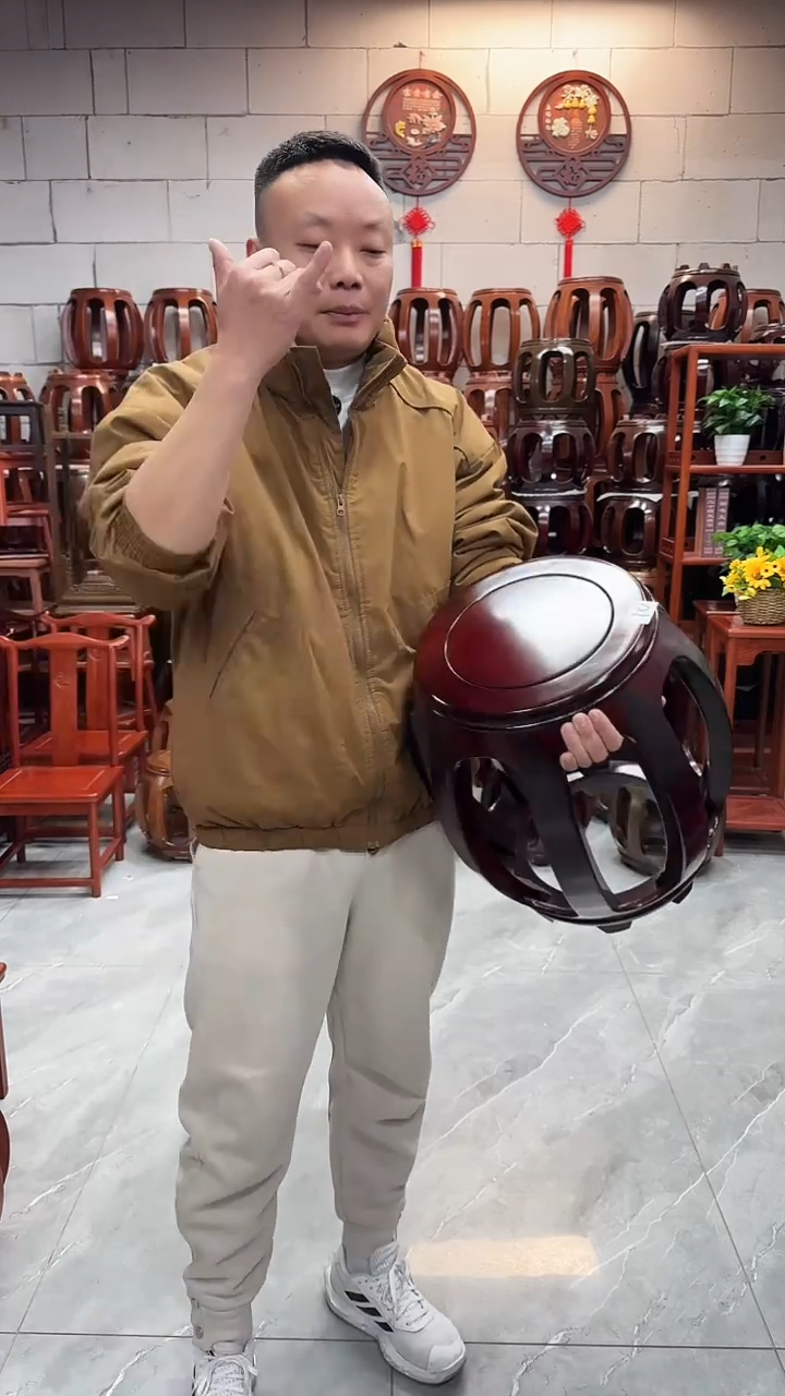 花梨木类家具（微瑕）酸枝色大号鼓凳单条10号