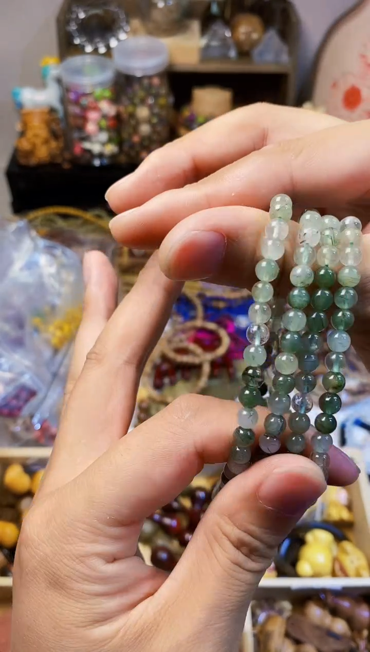 玛瑙/玉髓手链未镶嵌绿发晶卡6多圈