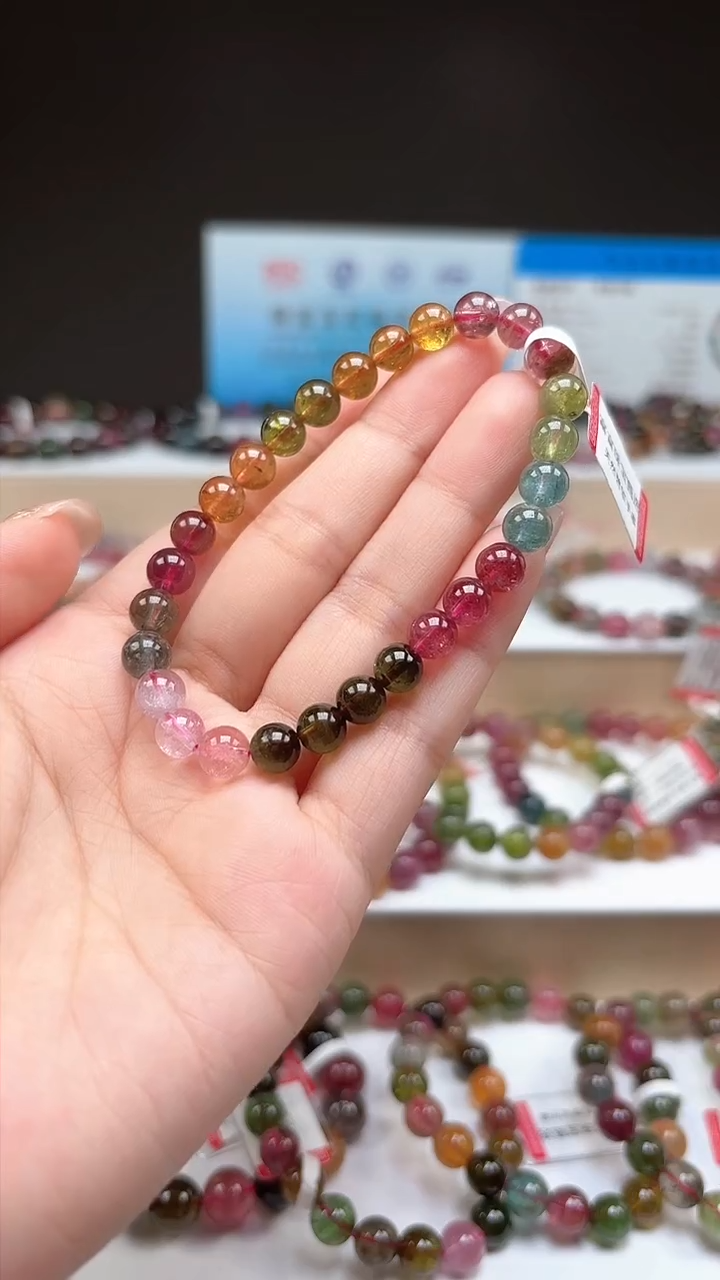 【闪购商品】碧玺手串未镶嵌6.8mm巴西老料玻璃体彩虹色单圈手串
