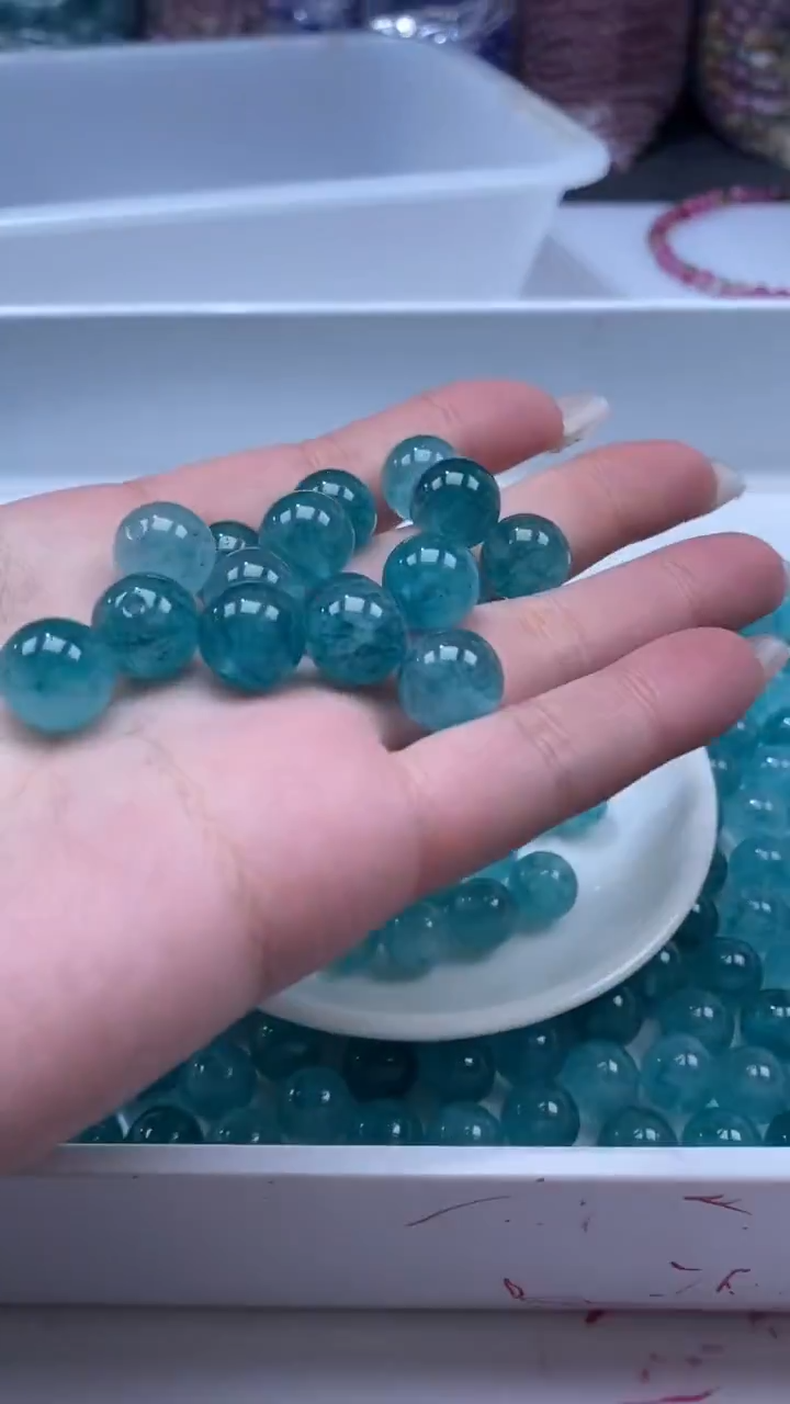 颈饰未镶嵌水晶W3292-蓝色碧玺12mm*5颗