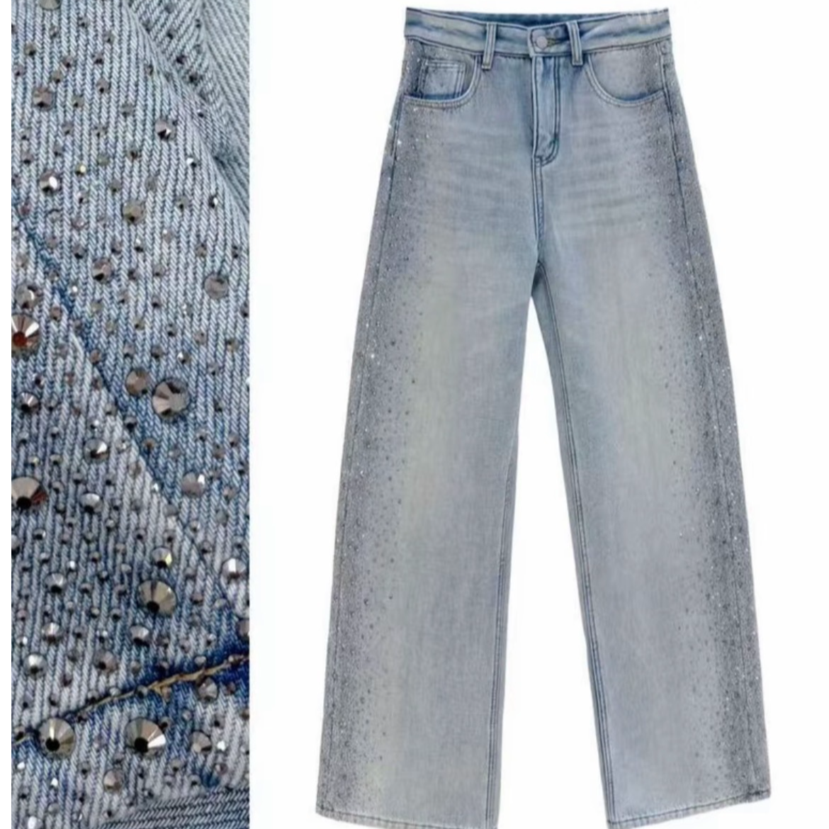 百搭长裤中腰烫钻牛仔裤 8810