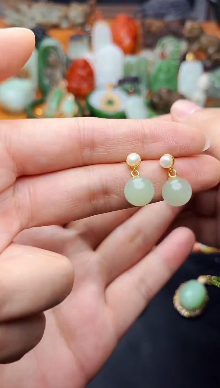 【闪购商品】和田玉耳饰银S925镶嵌耳钉01