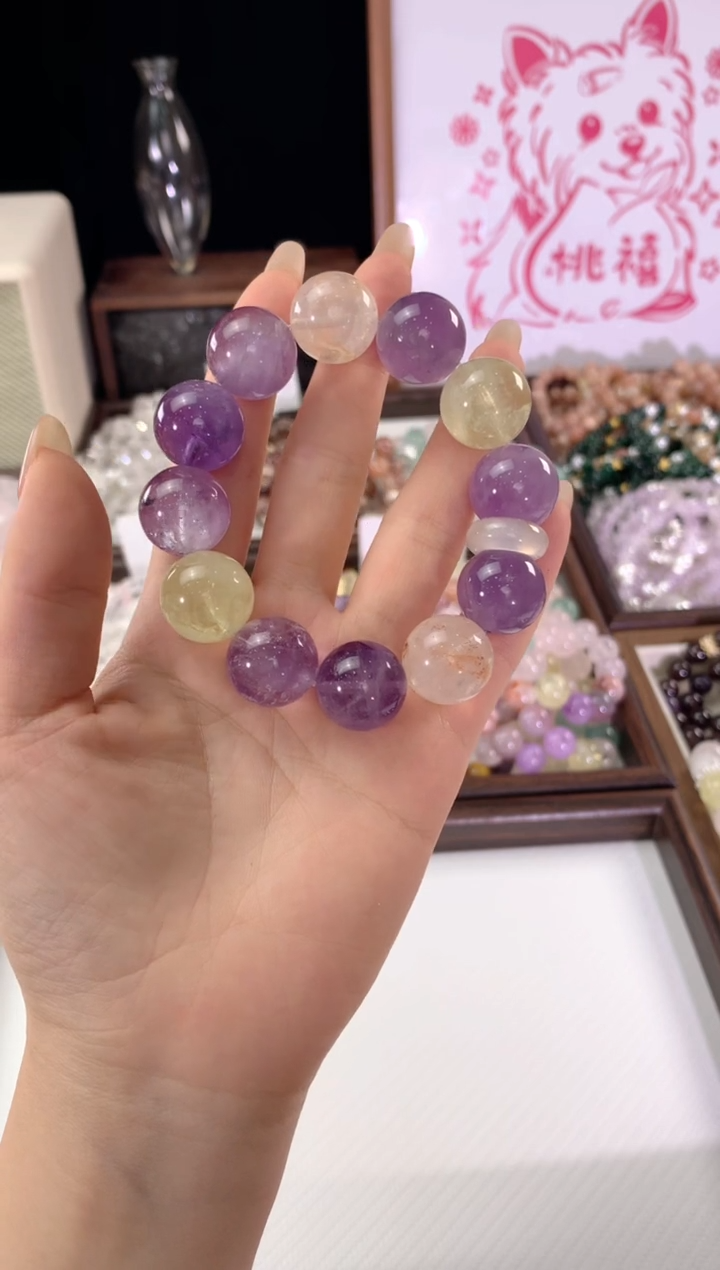 未镶嵌手链水晶桃禧 紫水柠檬晶