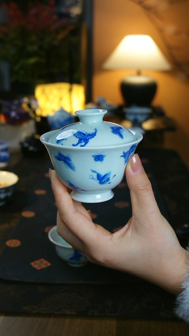元宝盖碗 蝴蝶    
