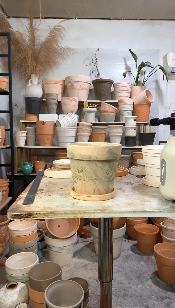 18*16绿白陶 1盆1托 玛奇朵托盘 