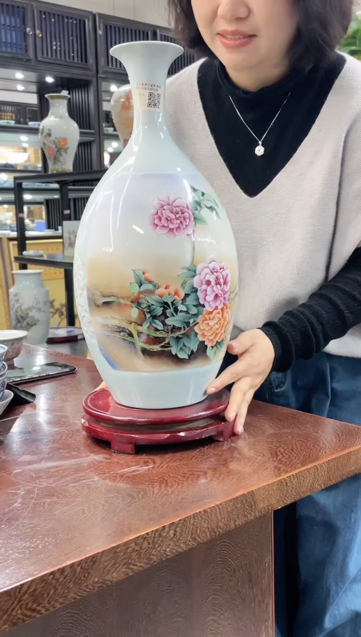 【闪购商品】025陶瓷供应链粉彩绶带鸟画片玉壶春瓶