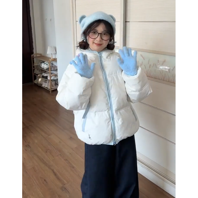 韩系简约温柔减龄连帽棉服女冬季新款学院风短款面包服棉袄外套潮