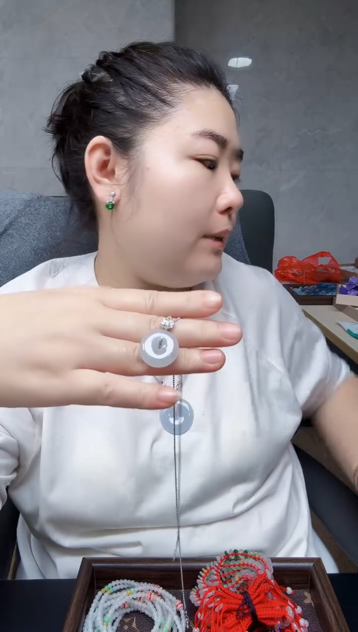 颈饰银S925镶嵌翡翠翡翠平安扣吊坠不含链