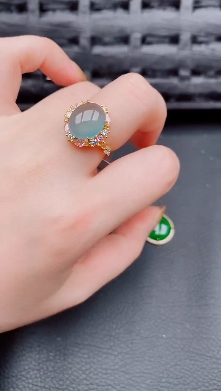 【闪购商品】翡翠戒指银S925镶嵌天然a货翡翠396