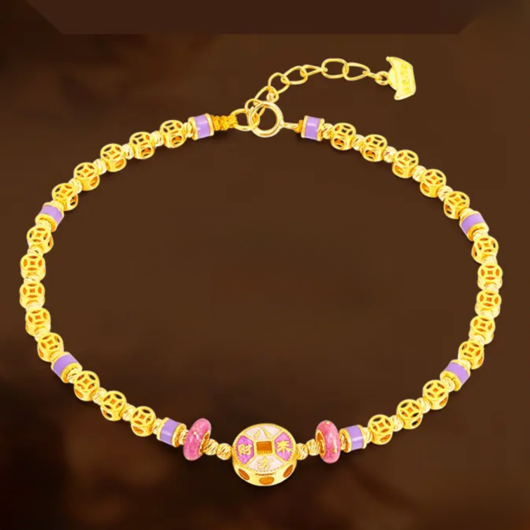 鸣钻国际【敏敏专享】18K金 国潮珐琅八方来财精美送礼手链 KJS079