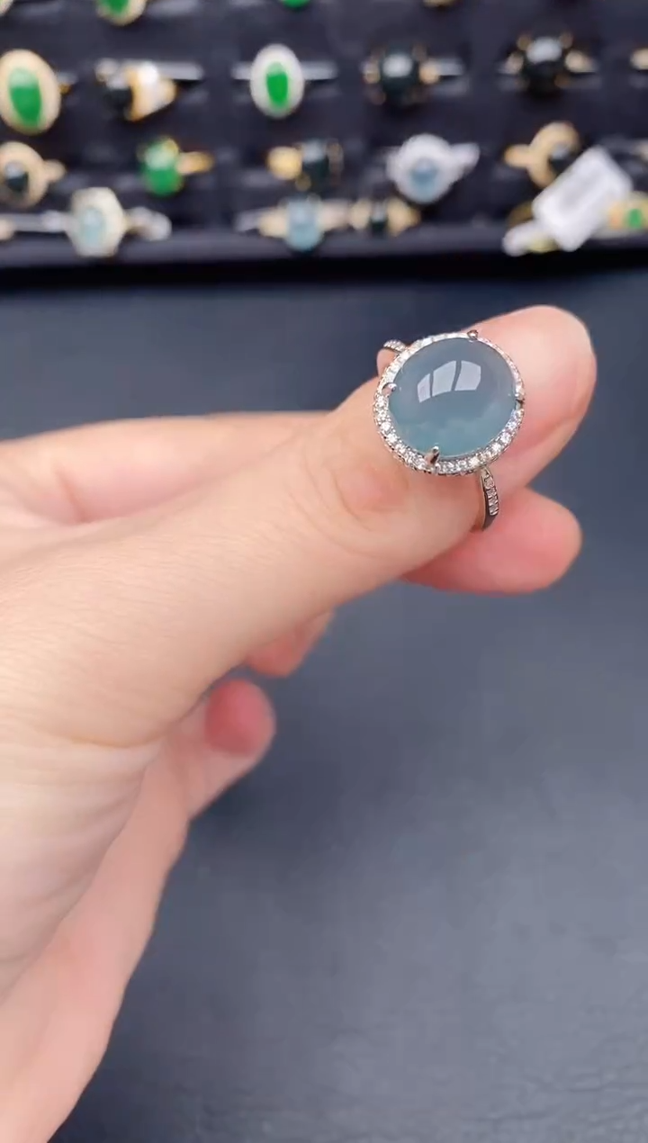 银S925镶嵌戒指翡翠天然a货翡翠62