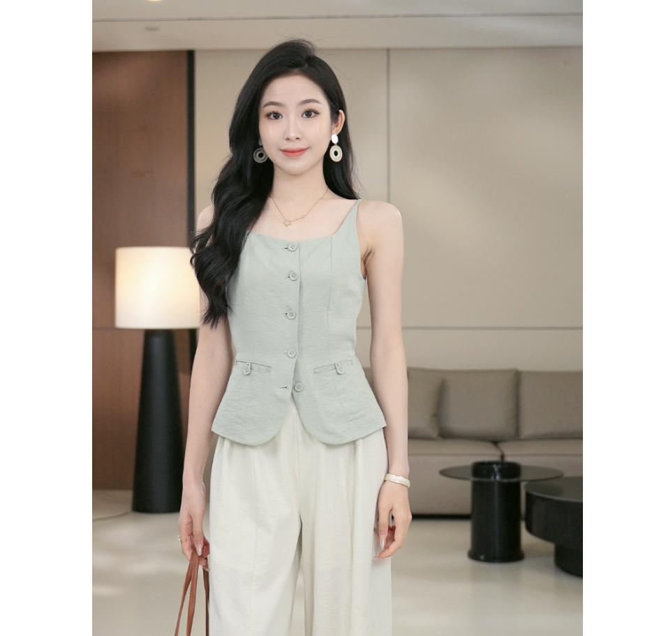 MUMU【浅夏琉光】夏季新款老钱风气质收腰绑带显瘦吊带马甲上衣