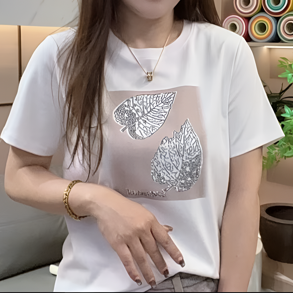 826 叶子夏季洋气时尚印花烫钻欧货