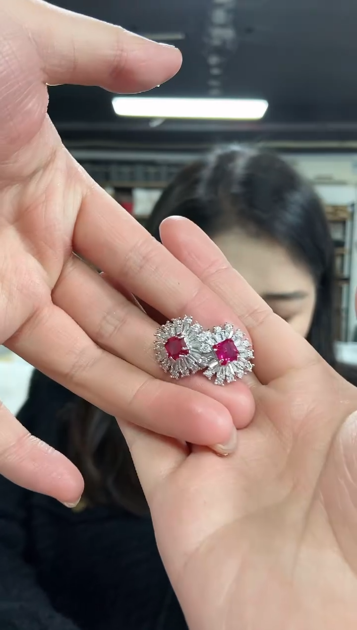 【闪购商品】红宝石耳饰未镶嵌多样性发其一颜色微差