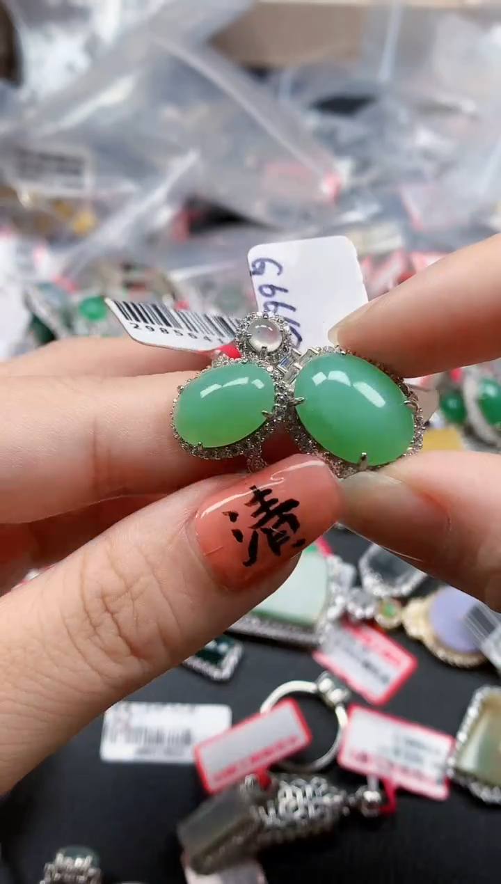 银S925镶嵌戒指翡翠天然A货缅甸翡翠