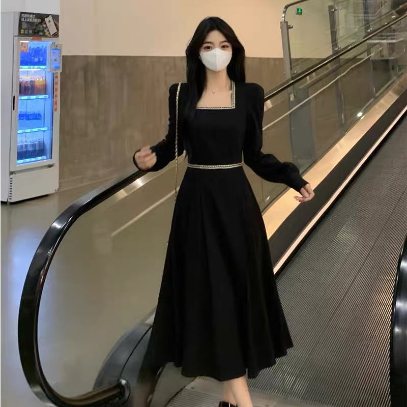 胖mm2025春季大码新款黑色别致设计感法式连衣裙时尚气质高级长裙
