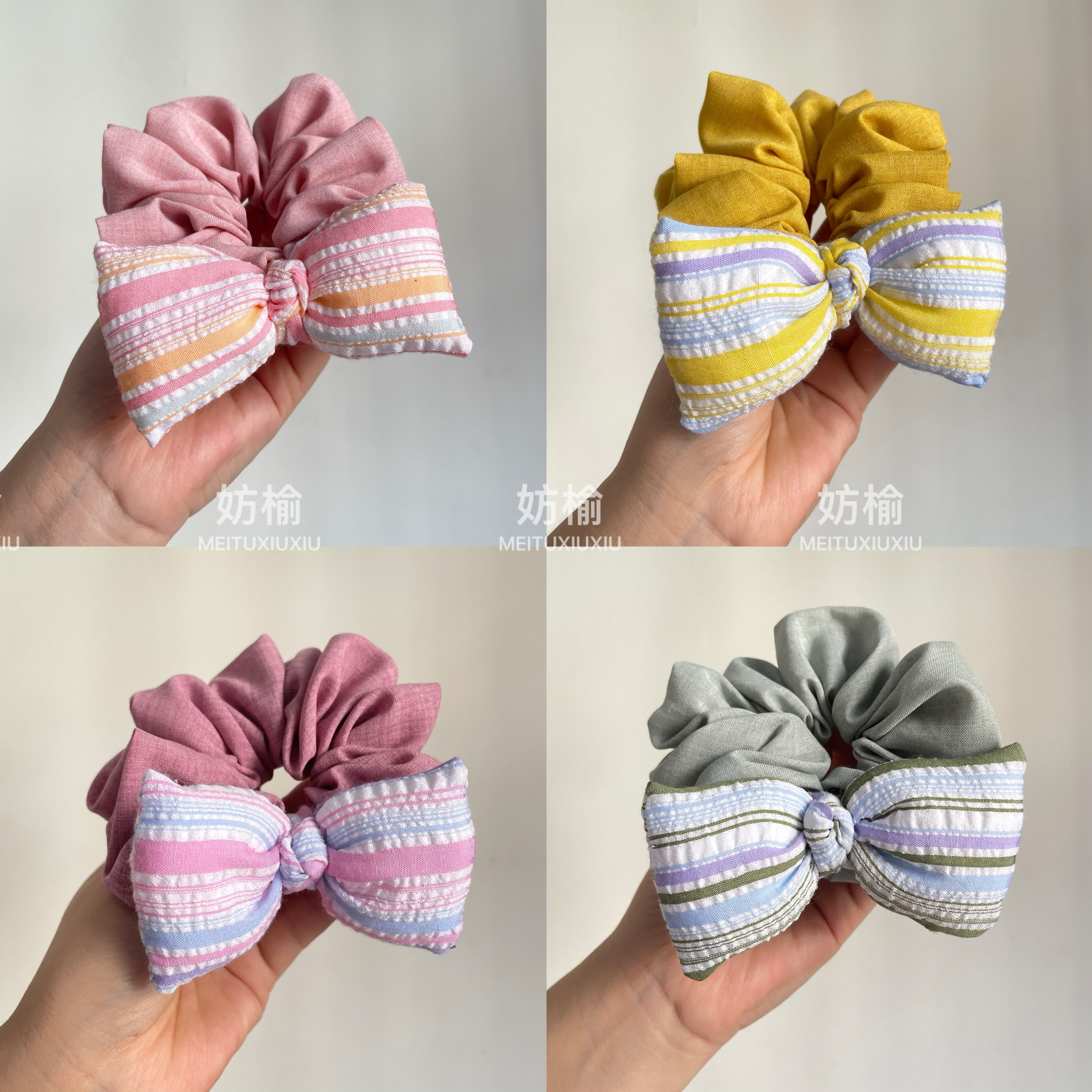 dyf052清新撞色条纹充绒大肠发圈小众设计简约可爱发绳发饰纯手工