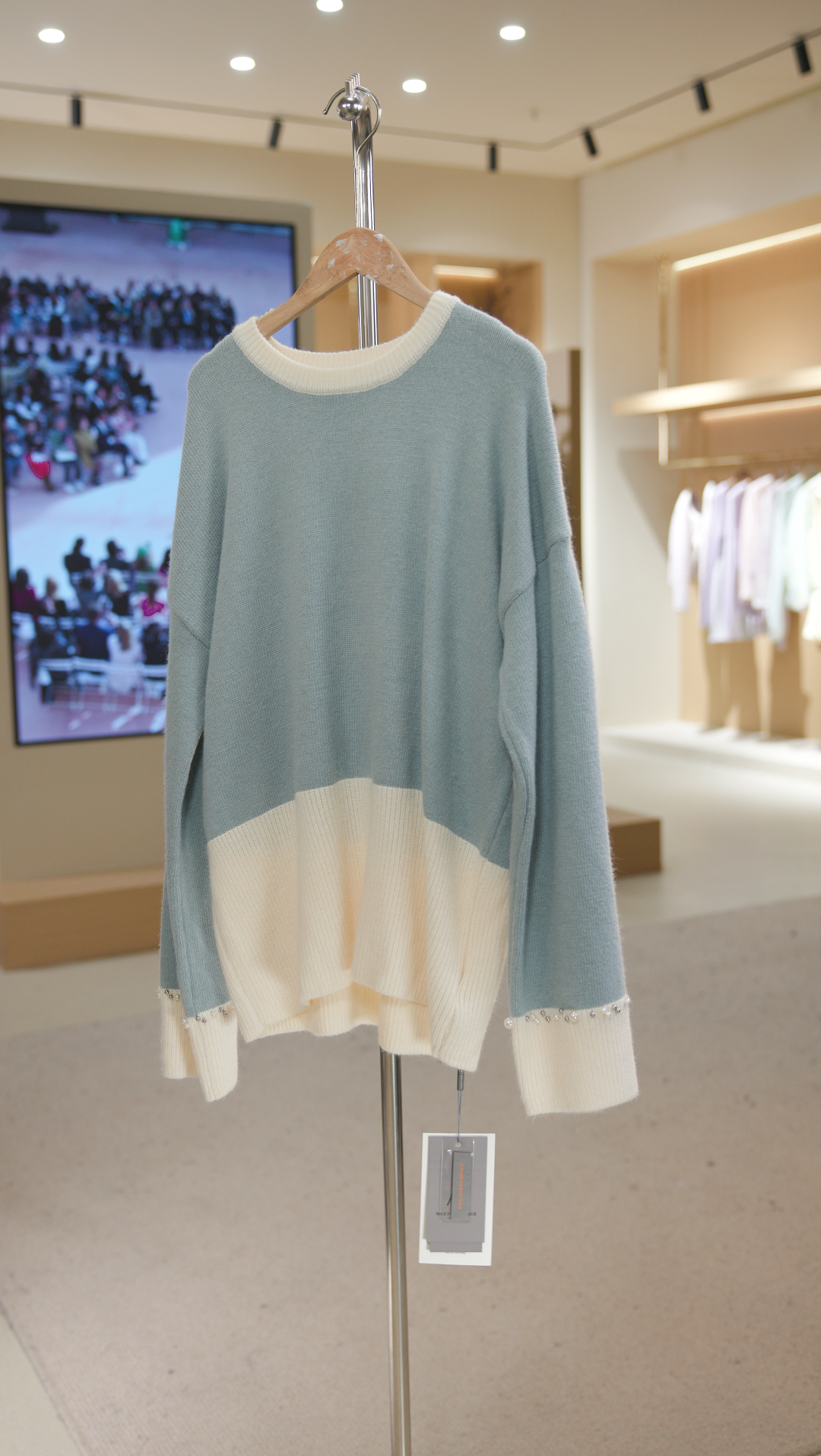 7592蓝 气质长袖针织衫时尚套头休闲百搭