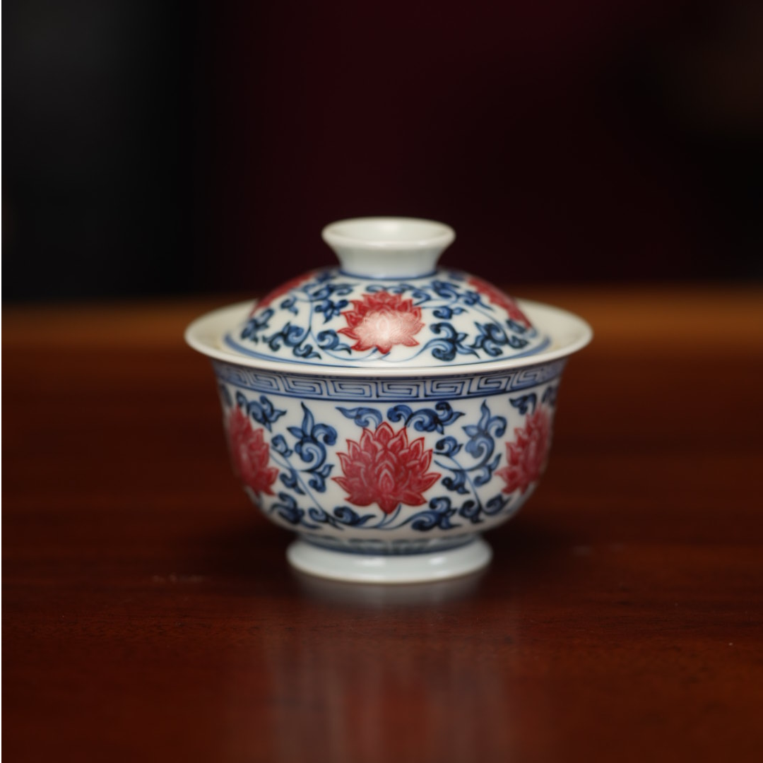 【正绎堂】青花釉里红系列 景德镇手工手绘 缠枝莲 盖碗 991