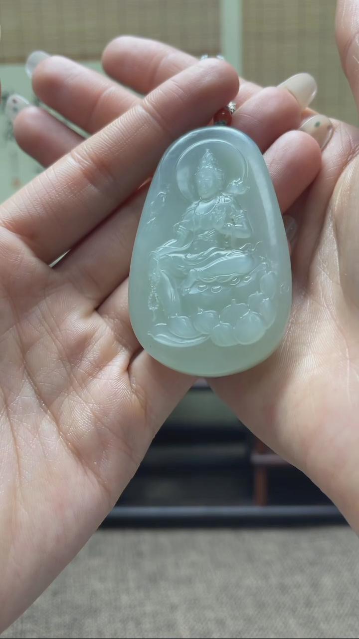 【闪购商品】和田玉颈饰未镶嵌观音吊坠双面工吊坠#701027
