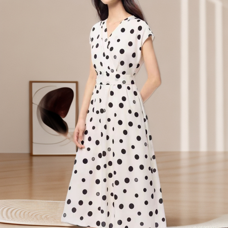 【889连衣裙】薇乐气质长裙波点复古夏季时尚系带