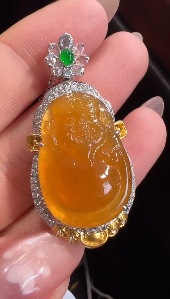 翡翠18K金镶嵌吊坠(不含链)吊坠