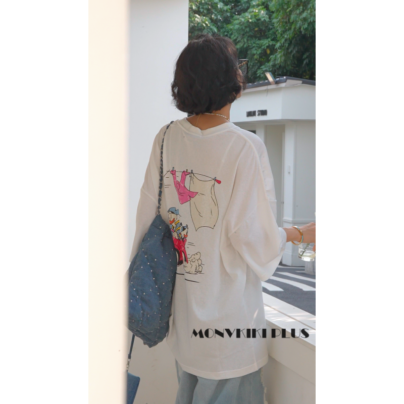 MoNvKiKiPlus5【一路有你】70%棉大版印花短袖T恤白色显瘦减龄#E23