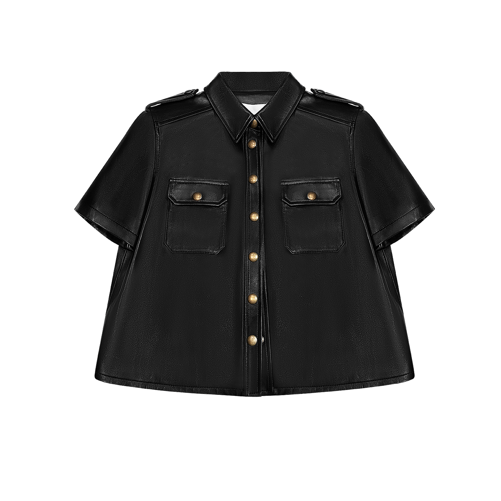 翻领时尚百搭短袖皮衣3W2026