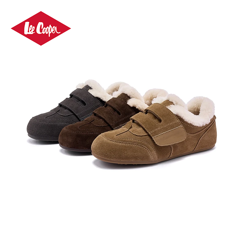 LEE COOPER加绒魔术贴复古德训鞋女2025冬季款保暖低帮休闲鞋