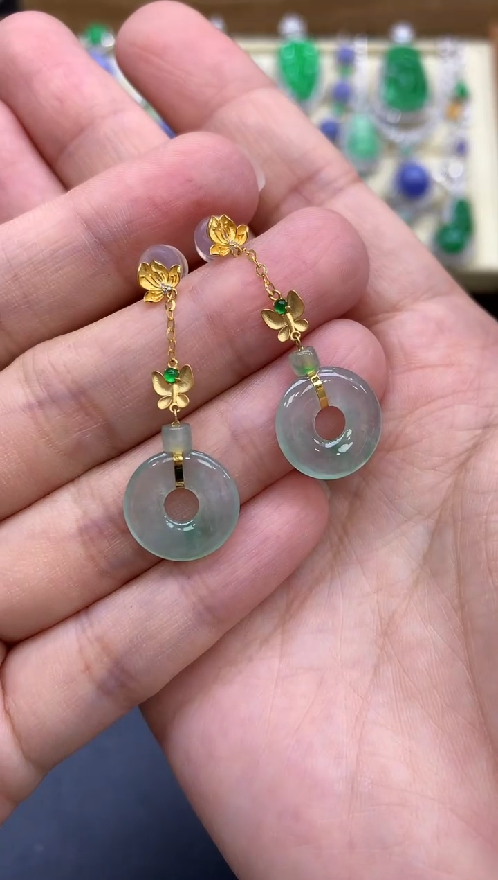 翡翠18K金镶嵌耳饰127-中国好珍宝