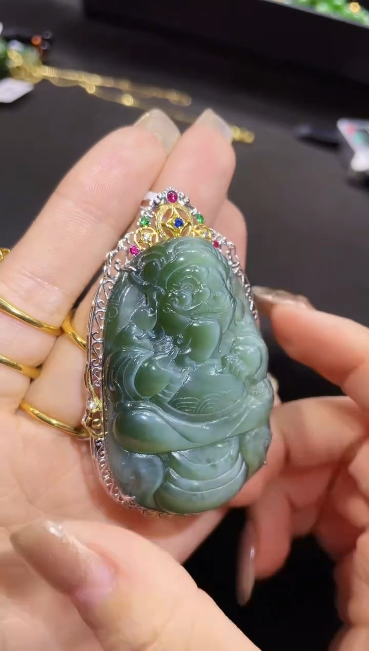 【闪购商品】和田玉吊坠18K金镶嵌多样性发一 