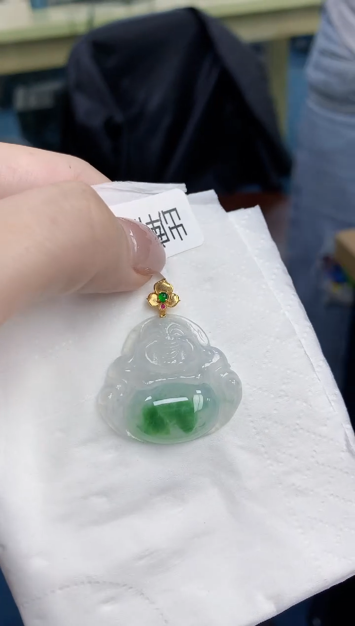【闪购商品】翡翠颈饰18K金镶嵌天然缅甸翡翠A货