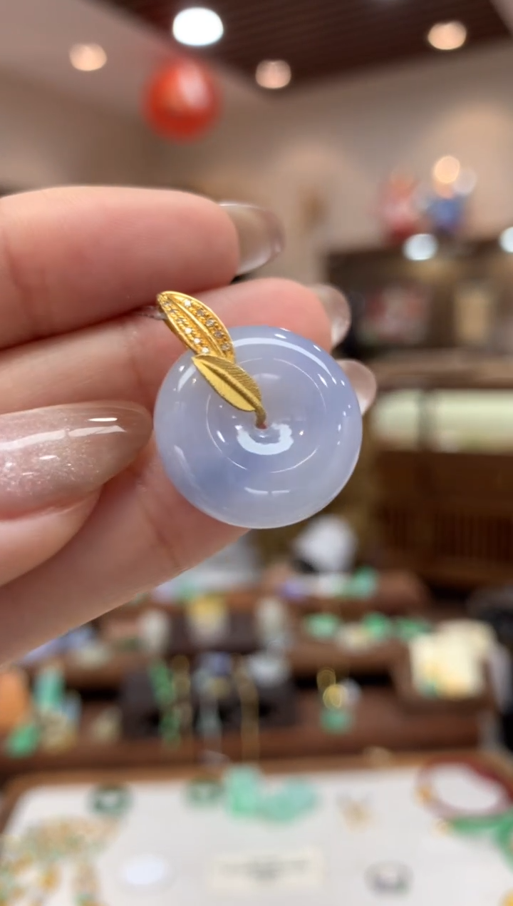 【闪购商品】翡翠18K金镶嵌吊坠(不含链)平安扣