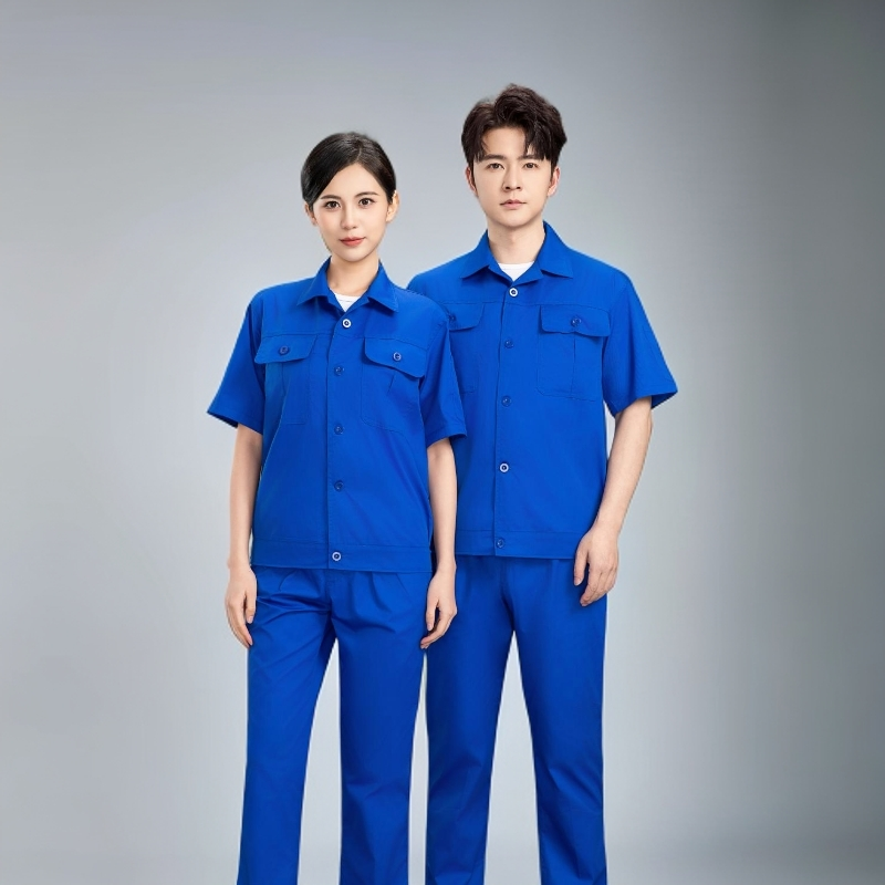 短袖夏季工装制服透气风西装领薄款耐磨防静电蓝色户外工作汽修服