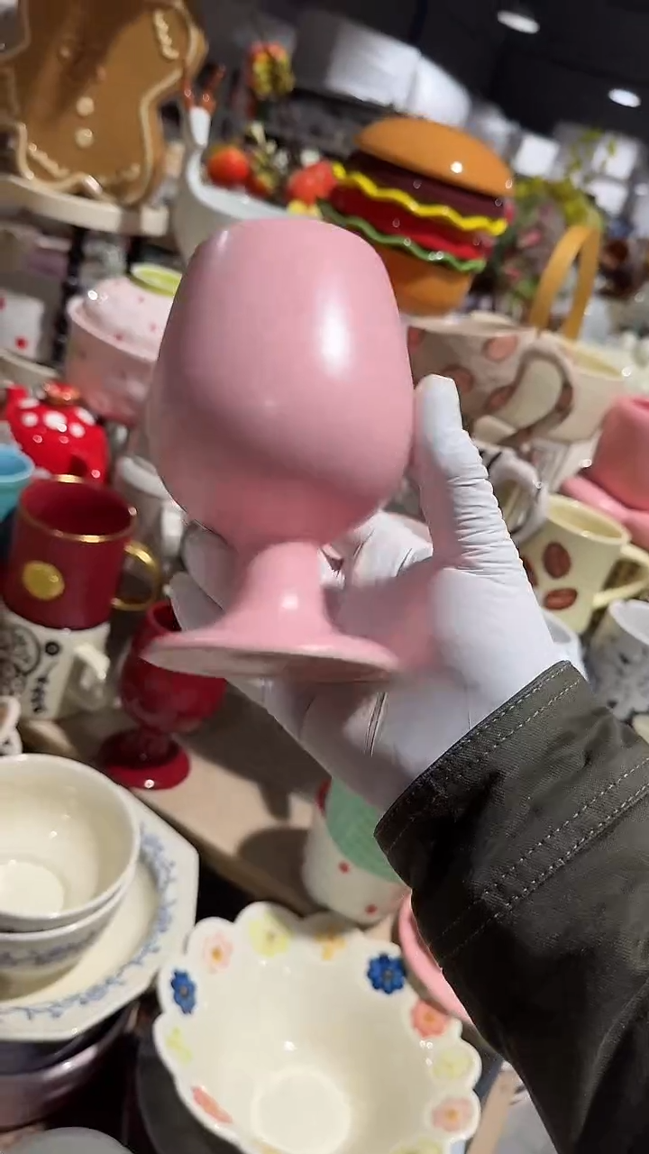 陶瓷粉色高脚杯微瑕 凑满20元包邮