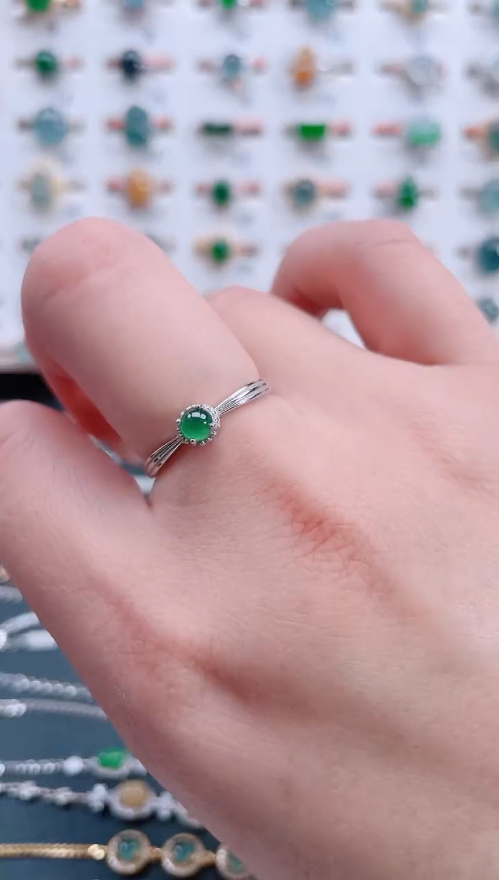 银S925镶嵌戒指翡翠天然翡翠