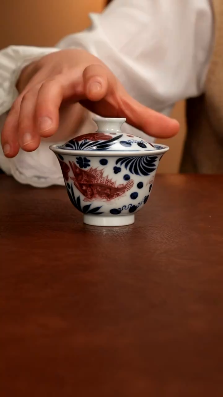 摆件陶景德镇瓷器，明成化青花瓷手绘茶具~