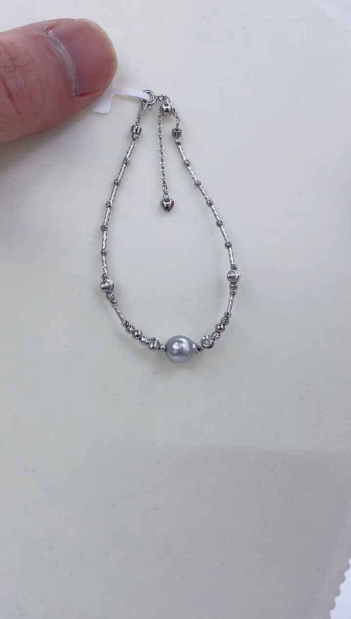 银S925镶嵌手链海水珍珠  