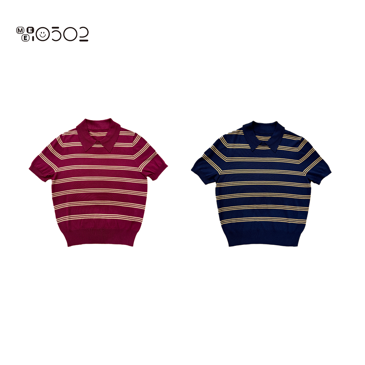 MEI0502 撞色横条纹针织短袖polo衫 19597
