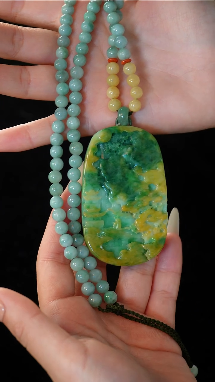 【闪购商品】翡翠颈饰未镶嵌山水牌