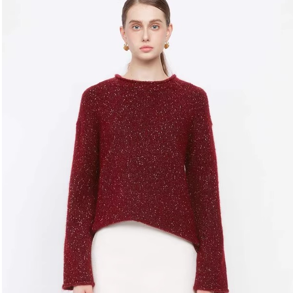 圣迪奥女装时尚气质个性慵懒圆领撞色宽松针织衫S24363504