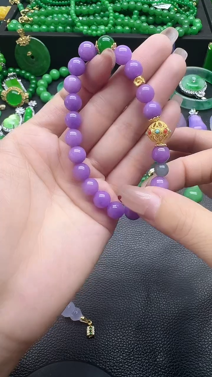 翡翠未镶嵌颈饰金色镂空珠紫手串