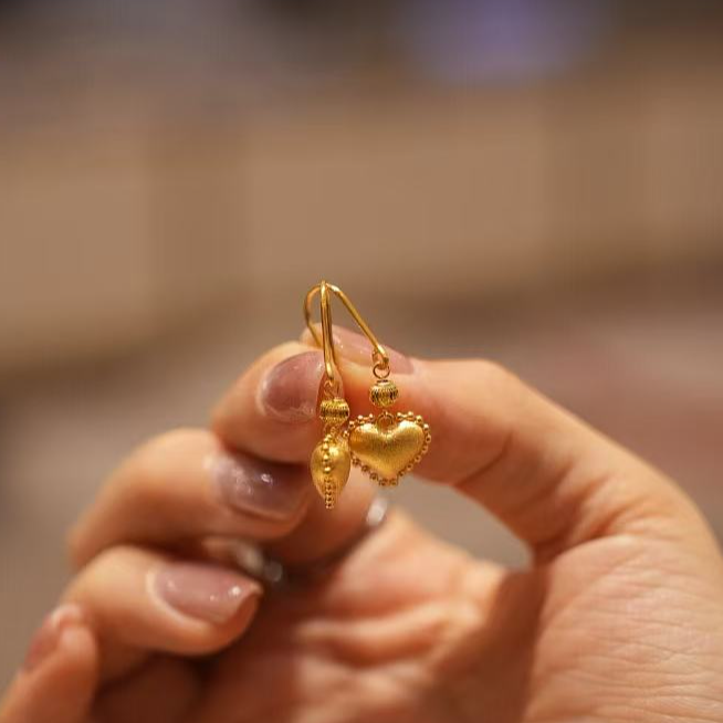 【巧玲专属】足金999拉丝爱心系列弯钩耳钉 经典时尚百搭 4.62